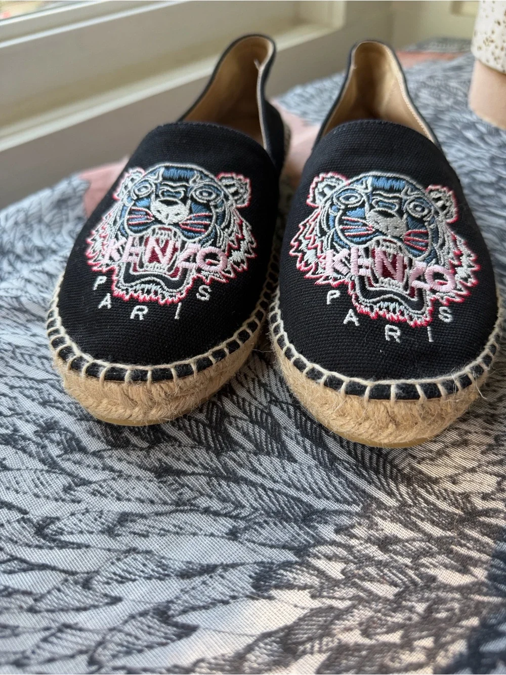 Kenzo Tiger Embroidered Espadrilles Black Made in Spain
